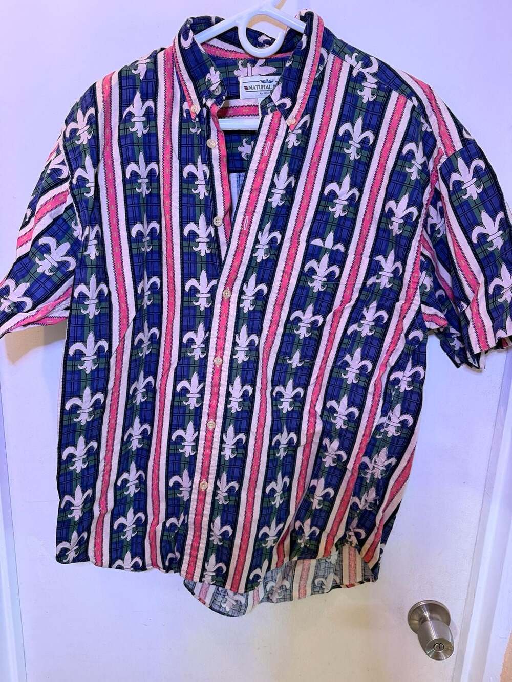 Natural Issue Fleur De Lis Shirt Size L Multi Color Button Down